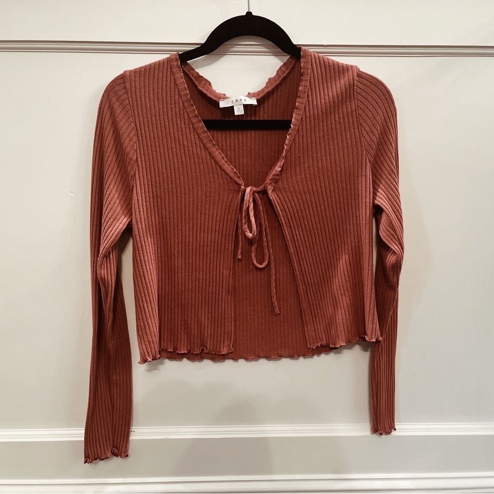 Tie front top- pink, ribbed